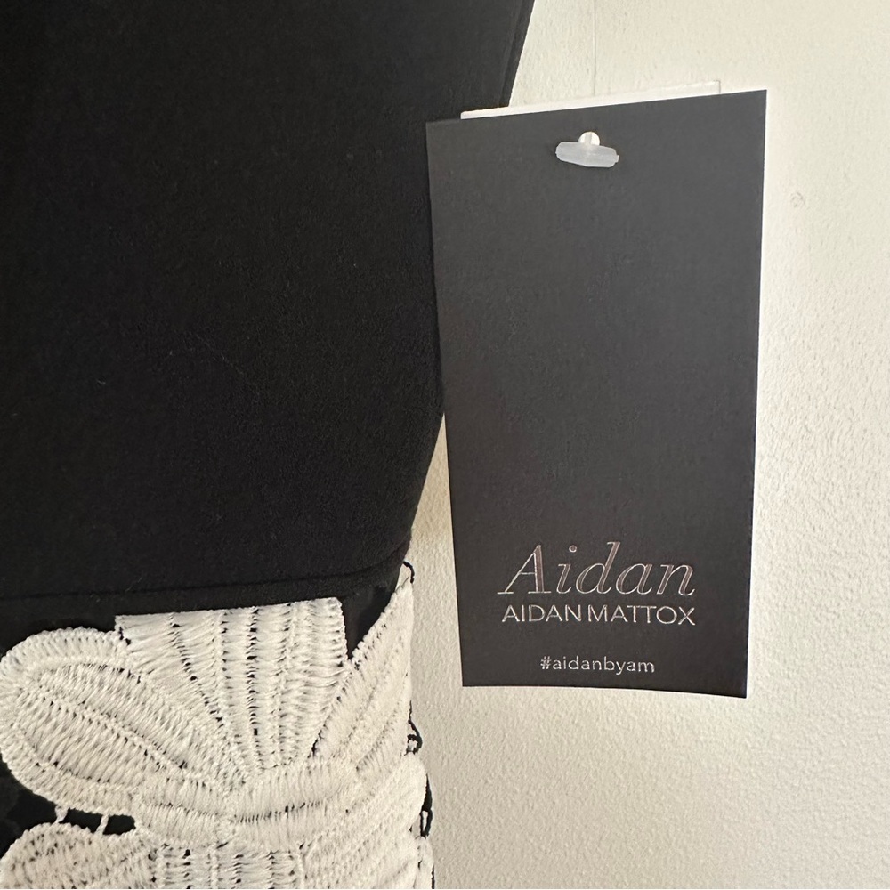 Aidan by Aidan Mattox black white floral lace mini dress one-shoulder bow NWT - Picture 5 of 10